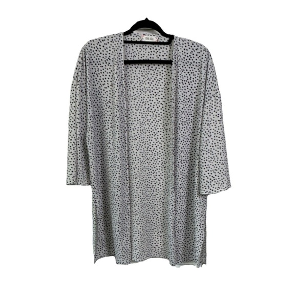 Pink Rose Sweaters - Pink Rose Womens Polka Dot Kimono Cardigan White Black Open Front Size L